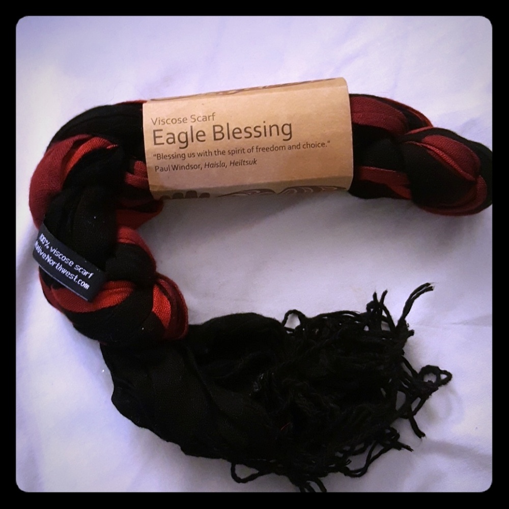 Red & black viscose scarf "Eagle Blessing"